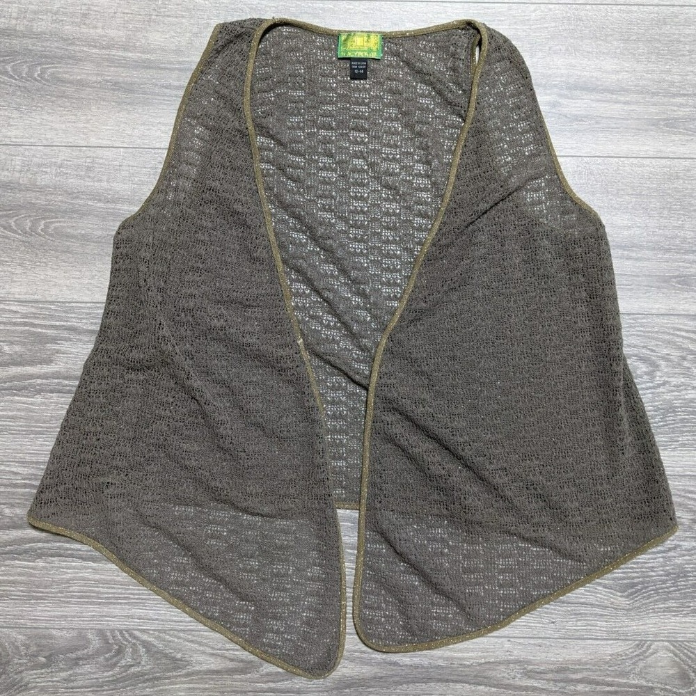 Tracy Porter Cardigan Vest Adult Size 12-14 Brown Crochet Lace Open Womens